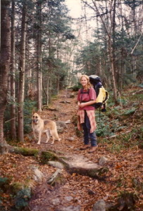 Laura (at 19 years old) & Lala hiking the appalachian trail in Vermont.